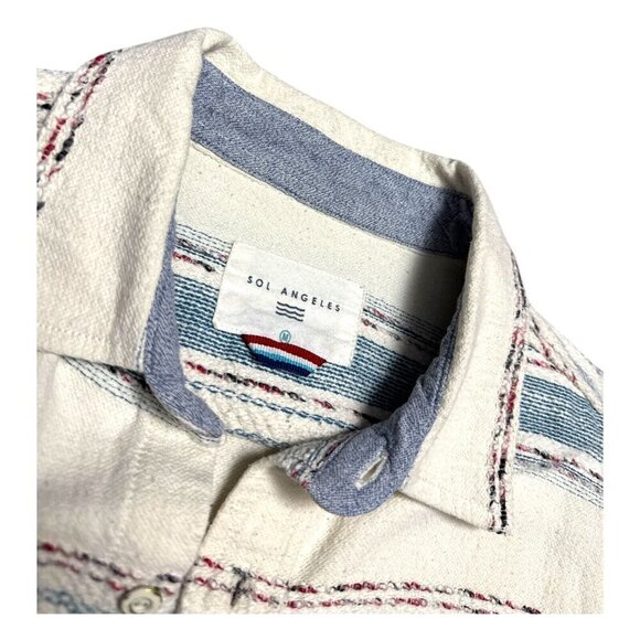 SOL ANGELES Embroidered Luxury Designer Striped Casual Button Shirt Mens Medium - Picture 3 of 5